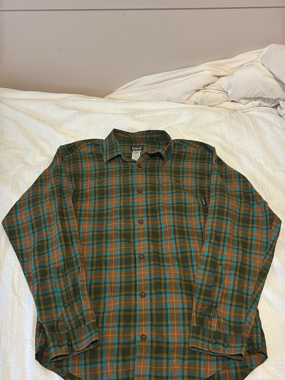 Patagonia Green and Orange Plaid Long-Sleeve Button-Down Shirt